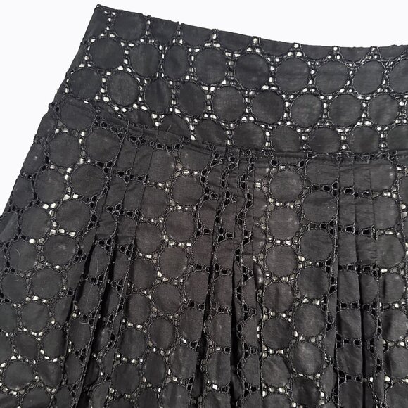 Ann Taylor Black Eyelet Midi Skirt Sz 8 Pleated Embroidered Y2K 90s Cottagecore - Picture 6 of 11